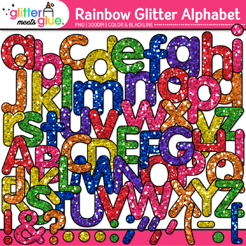 Preview of Alphabet Letter Clipart Images: Rainbow Glitter Clip Art, PNG Commercial Use