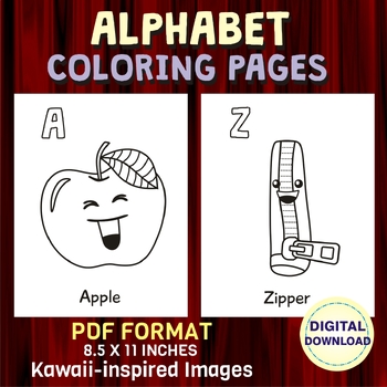 Preview of Alphabet Letter Coloring Pages / ABC Coloring / Kawaii Pictures