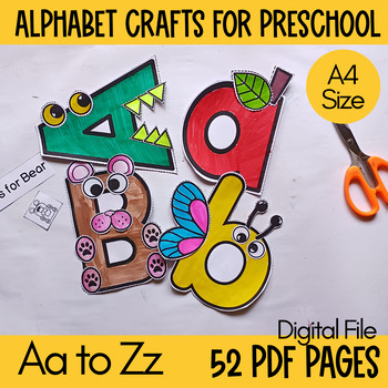Preview of Alphabet Letter Crafts for Preschool, One page Letter crafts for 52 letters