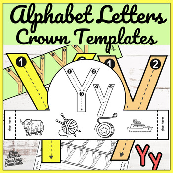 Preview of Alphabet Letter Crown Craftivity & Beginning Sounds Worksheets for Letter Y