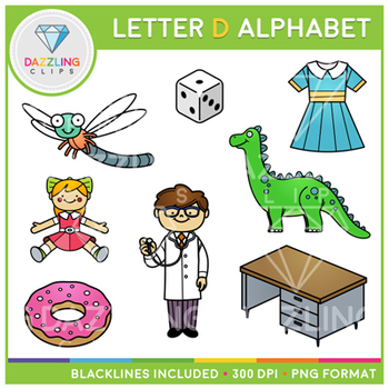 Alphabet Letter D Clip Art - Beginning Sounds by Dazzling Clips | TPT