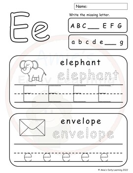 Alphabet Letter E Tracing Writing Recognition Worksheets Printable or ...