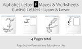 Alphabet Letter F Maze and Activity Sheets - Cursive (Uppe