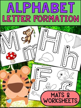 Preview of Alphabet Letter Formation - Mats and Rainbow Writing Worksheets - SET 1