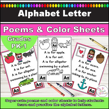 Alphabet Letter Identification Poems Posters and Color Sheets | TPT