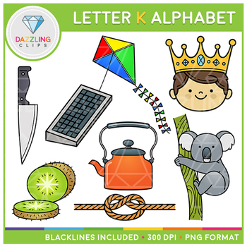 Alphabet Letter K Clip Art - Beginning Sounds by Dazzling Clips | TpT