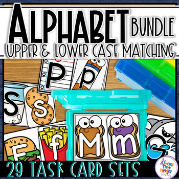 Preview of Alphabet Letter Matching Uppercase and Lowercase Task Cards Bundle