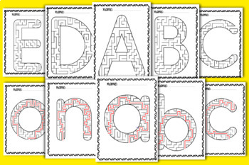 Preview of Alphabet Letter Maze Worksheets A-Z | Number Mazes Puzzle Book with Solutions