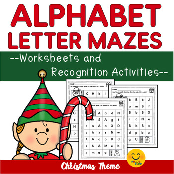 Preview of Alphabet Letter Maze Worksheets - Letter Recognition Activities -Christmas Theme