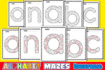 Preview of Alphabet Letter Maze Worksheets Lowercase A-Z | Mazes Puzzle Book with Solutions