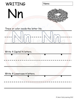 Alphabet Letter N Tracing Writing Recognition Worksheets Printable or ...
