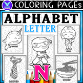 Alphabet Letter N Vocab Coloring Page & Writing Paper Art 