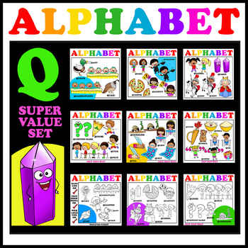 Preview of Alphabet Letter Q - Clipart Value set. 72 Images. Color and black/white.