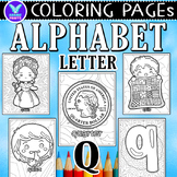 Alphabet Letter Q Vocab Coloring Page & Writing Paper Art 