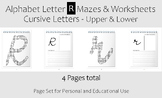 Alphabet Letter R Maze and Activity Sheets - Cursive (Uppe