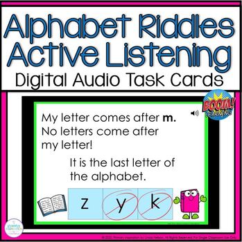 Preview of Alphabet Letter Riddles - BOOM Cards with Audio