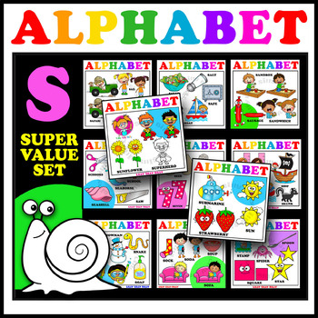 Preview of Alphabet Letter S - Clipart Value set. 116 Images. Color and black/white.