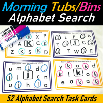 Preview of Alphabet/ Letter Search Task Cards| Morning tubs, Work Bins | Phonemic Awareness