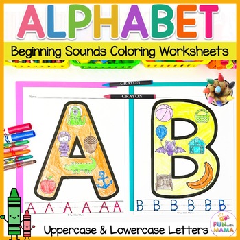 Preview of Beginning Sound Alphabet Letter Coloring & Tracing Worksheets