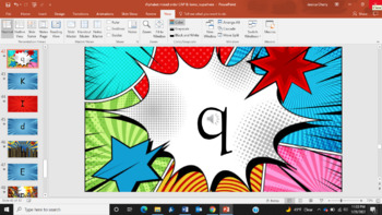 Preview of Alphabet Letter Sound Fluency Slideshow PowerPoint, Super Hero Comics Theme