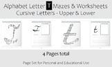 Alphabet Letter T Maze and Activity Sheets - Cursive (Uppe