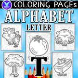 Alphabet Letter T Vocab Coloring Page & Writing Paper Art 