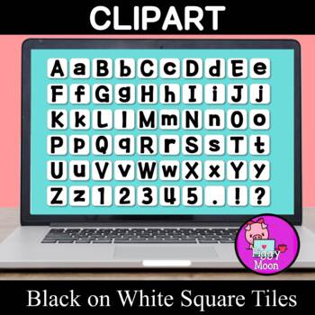 Preview of Alphabet Letter and Number Tiles Clipart - Black on White Squares