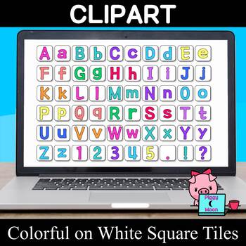 Preview of Alphabet Letter and Number Tiles Clipart - Colorful on White Squares