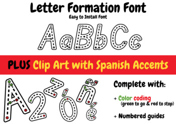 Preview of Alphabet Letter Tracing Font + Letter Formation Clip Art + Writing Spanish