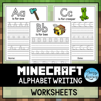 alphabet letter tracing worksheets minecraft by breezy learning tpt