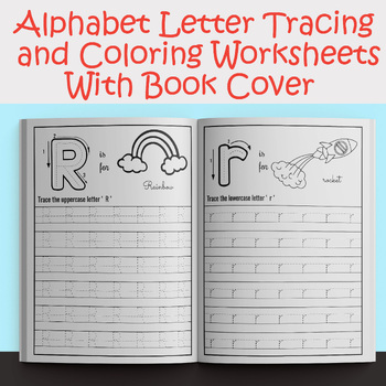 Preview of Alphabet Letter Tracing and Coloring Worksheet with Book Cover