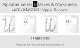 Alphabet Letter U Maze and Activity Sheets - Cursive (Uppe