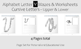 Alphabet Letter V Maze and Activity Sheets - Cursive (Uppe