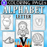 Alphabet Letter V Vocab Coloring Page & Writing Paper Art 