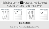 Alphabet Letter W Maze and Activity Sheets - Cursive (Uppe