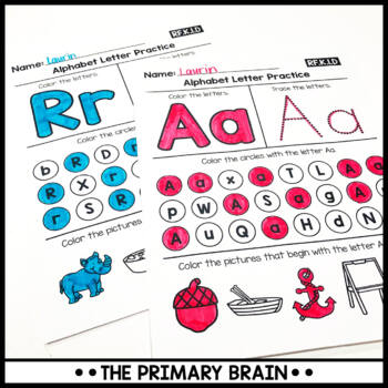 alphabet letter worksheets by the primary brain tpt