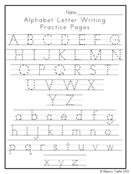 alphabet letter writing practice pages by rebecca tueffel tpt