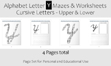 Alphabet Letter Y Maze and Activity Sheets - Cursive (Uppe