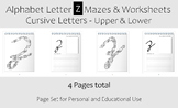 Alphabet Letter Z Maze and Activity Sheets - Cursive (Uppe