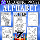 Alphabet Letter Z Vocab Coloring Page & Writing Paper Art 