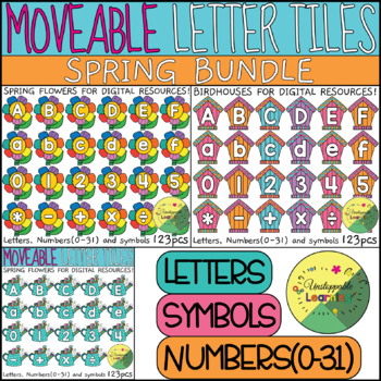 Preview of Alphabet Letter and Number Moveable Tiles SPRING BUNDLE!