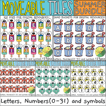 Preview of Alphabet Letter and Number Moveable Tiles SUMMER BUNDLE!