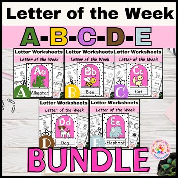 Preview of Alphabet Letter of the Week -Letter A-E|NO PREP Worksheets Packet Back to School