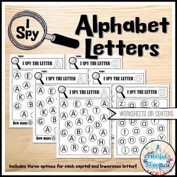 Preview of Alphabet Letters Activity - I Spy Letters Literacy Centers or Worksheets