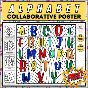 Preview of Alphabet Letters Collaborative Coloring Poster Bulletin Board, Alphabet Coloring