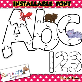 Preview of Alphabet Letters Puzzle font and clip art