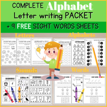 Preview of Alphabet Letters Tracing Printing Packet • Phonics  + 9 FREE Sight Words SHEETS