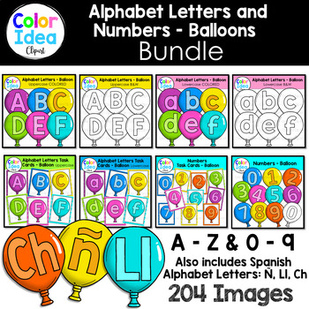 Preview of Alphabet Letters and Numbers - Balloon  BUNDLE