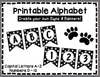 Download Alphabet Letters for Banners: White Paw Print by DH Kids | TpT