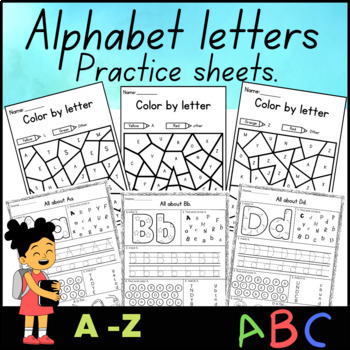 Preview of Alphabet Letters practice sheets. (Kindergarten Alphabet Worksheets A-Z)